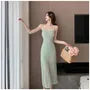Spaghetti Strap Scoop Neck Plain Knit Maxi Sheath Dress