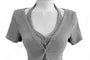 Set: Halter Neck Plain Crop Camisole Top + Short-Sleeve V-Neck Button Top