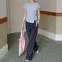 Short-Sleeve Crewneck Asymmetrical Plain Crop T-Shirt