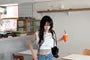 Set: Scoop Neck Plain Tank Top + Short-Sleeve Off Shoulder Asymmetrical Plain Crop T-Shirt