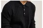 Long-Sleeve Cable Knit Plain Polo Shirt