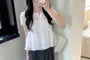 Short-Sleeve Notch Neck Plain Flowy Blouse
