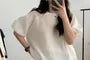 Puff Sleeve Round Neck Plain Blouse