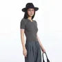 Short Sleeve V-Neck Plain Slim-Fit Knit Top