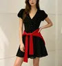 Puff Sleeve V-Neck Polka Dot Slim-Fit Mini A-Line Dress