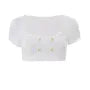 Short-Sleeve Scoop Neck Double Breasted Plain Crop Top