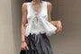 Sleeveless V-Neck Lace Trim Plain Crop Top
