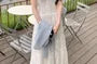 Spaghetti Strap Square Neck Plain Ruffle Trim Midi A-Line Dress
