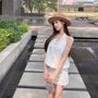 Set: Sleeveless V-Neck Plain Top + Mini Skirt