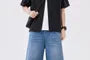 Mid Rise Washed Rhinestone Denim Shorts