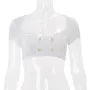 Short-Sleeve Scoop Neck Double Breasted Plain Crop Top