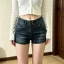 Mid Waist Washed Denim Shorts