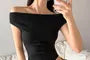 Short-Sleeve Off Shoulder Plain Crop T-Shirt