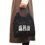 Cat Water Repellent Embroidery Tote Bag M Size Black