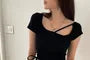 Short-Sleeve Square Neck Plain Ruched Crop T-Shirt