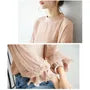 Ruffle Trim 3/4-Sleeve Mock Neck Plain Lace Panel Blouse