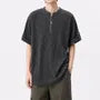 Short-Sleeve Plain Ribbed Half-Zip T-Shirt