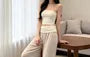 High Waist Two Tone Loose Fit Straight Leg Pants