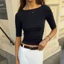 Elbow Sleeve Plain Slim-Fit Crop T-Shirt