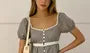 Short Sleeve Square Neck Lace Panel Slim-Fit Blouse