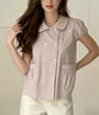 Puff Sleeve Doll Collar Plaid Loose-Fit Blouse